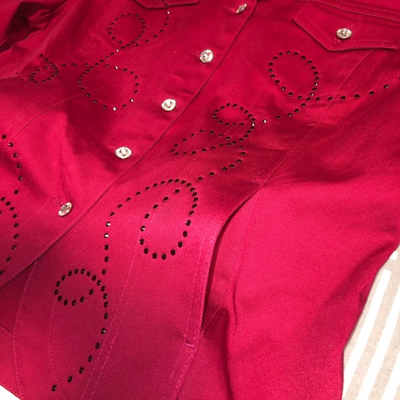 SOLD!!! Christine Alexander RED denim bling faux diamond L - Picture 8 of 14